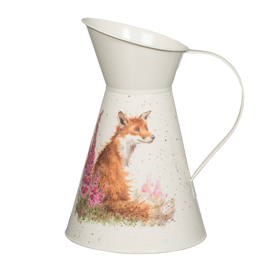 Wrendale Blumenkrug aus robustem Carbonstahl, Motiv Fuchs, 17x17x24 cm