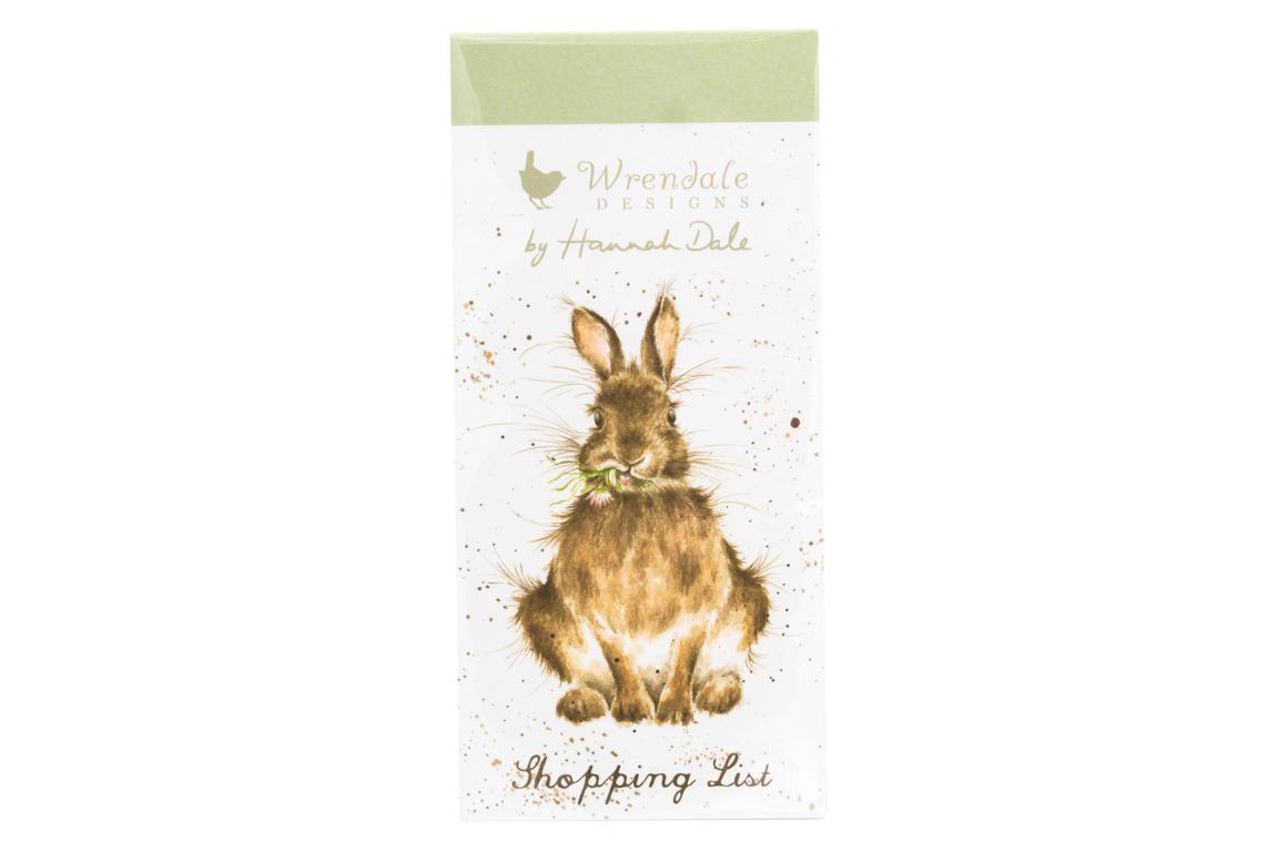 Wrendale Einkaufsblock mit Magnetstreifen, Motiv Hase, 21x10 cm